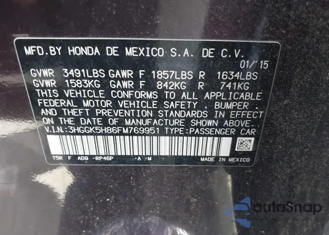 2015 Honda Fit Ex/Ex-L z USA, uszkodzony, nr VIN 3HGGK5H86FM769951